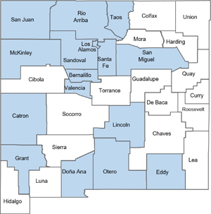 Map of New Mexico showing the areas of the state have certified instructors.