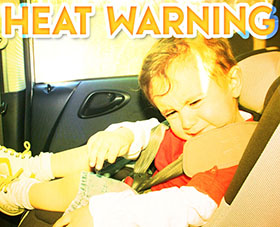 Photo of child in a hot car seat.