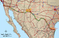 Map of the US-Mexico border.