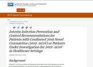 CDC Interim Guidance for Healthcare Infection Prevention and Control